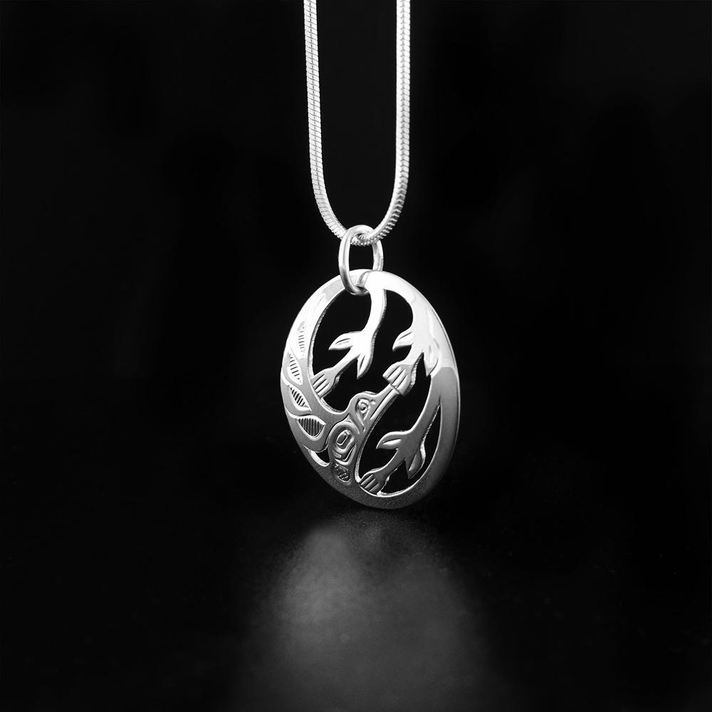 Oval Hummingbird & Flower Pendant