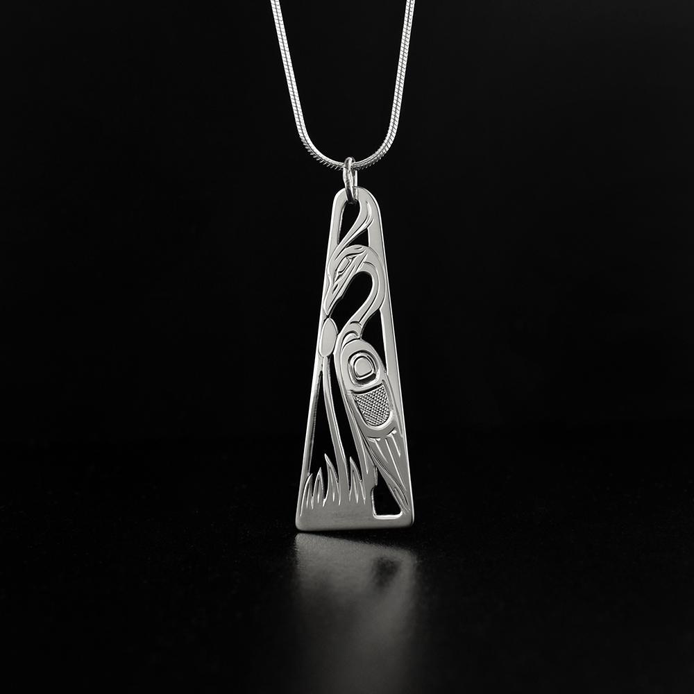 Offset Tapered Silver Heron Pendant
