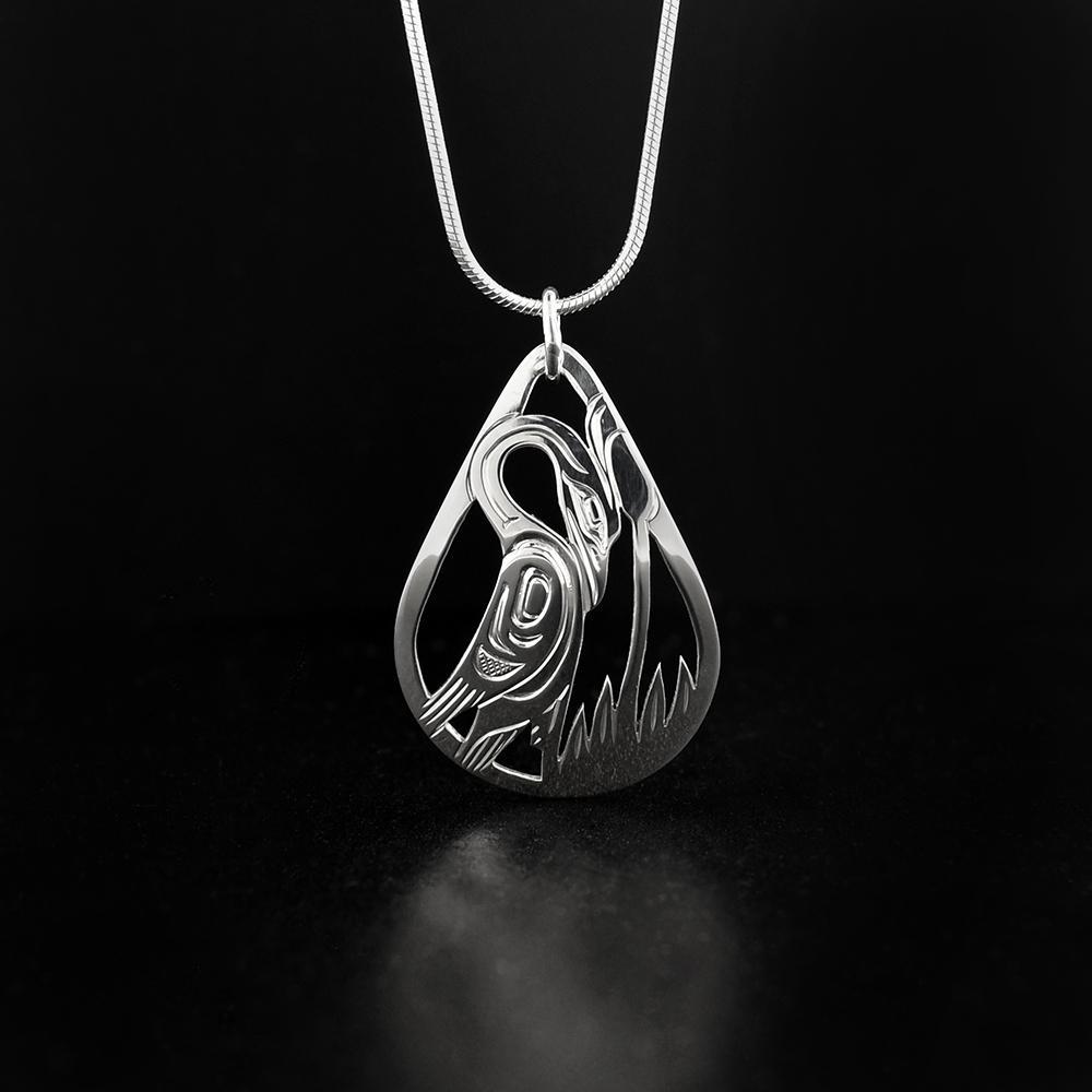 Silver Teardrop Heron Pendant