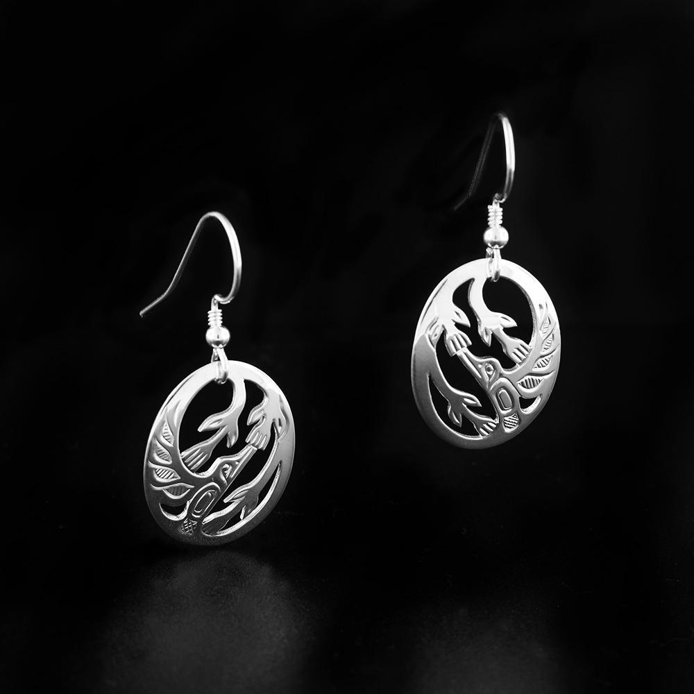 Oval Hummingbird and Flower Earrings