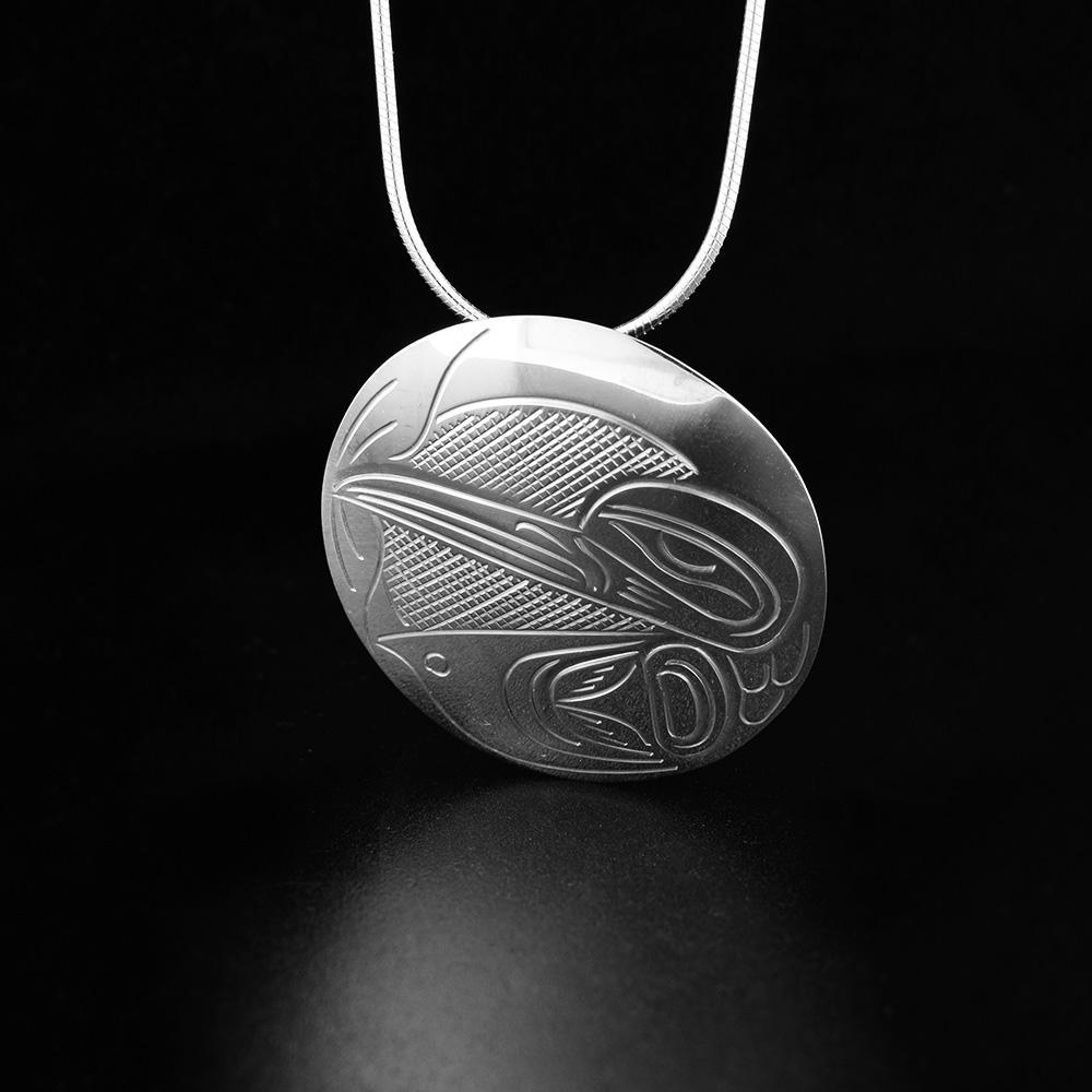 Sterling Silver Medium Round Hummingbird Pendant