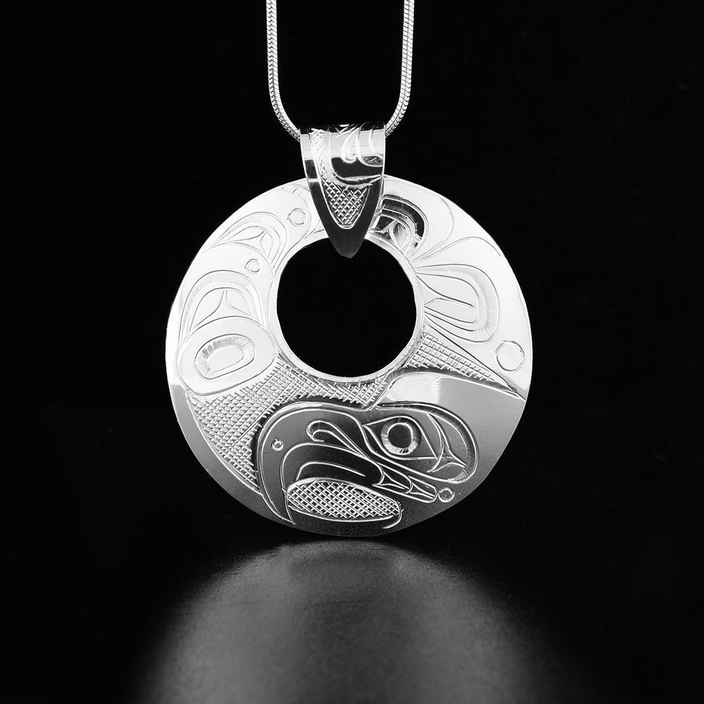 Sterling Silver Round Eagle Pendant with Carved Bail