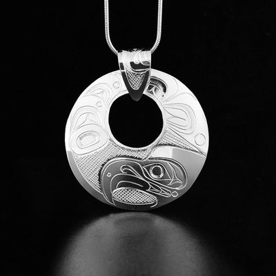 Sterling Silver Round Eagle Pendant with Carved Bail