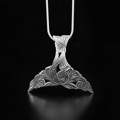 Sterling Silver Ocean Waves Whale Tail Pendant