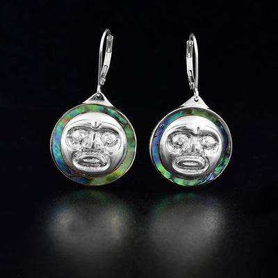 Sterling Silver Moon Earrings with Abalone and Diamonds