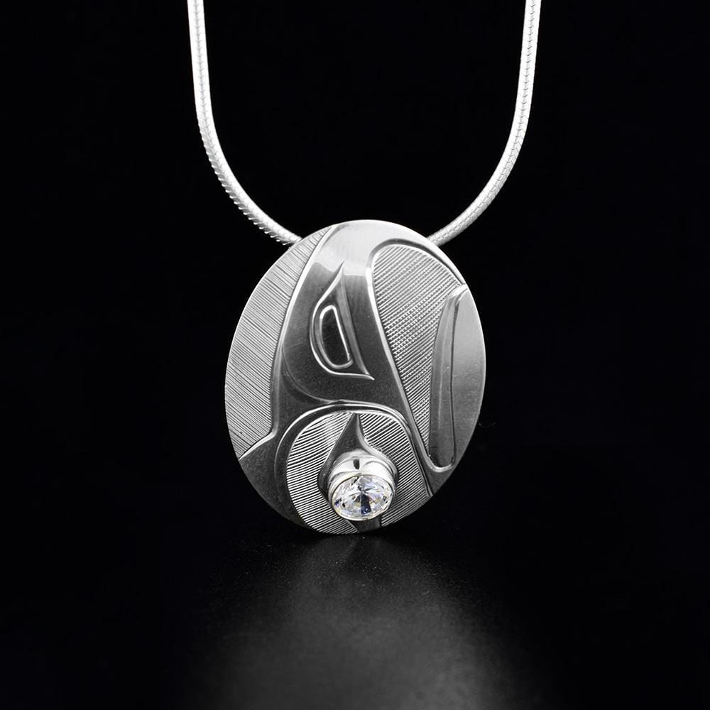 Sterling Silver Oval Eagle Pendant with Cubic Zirconia