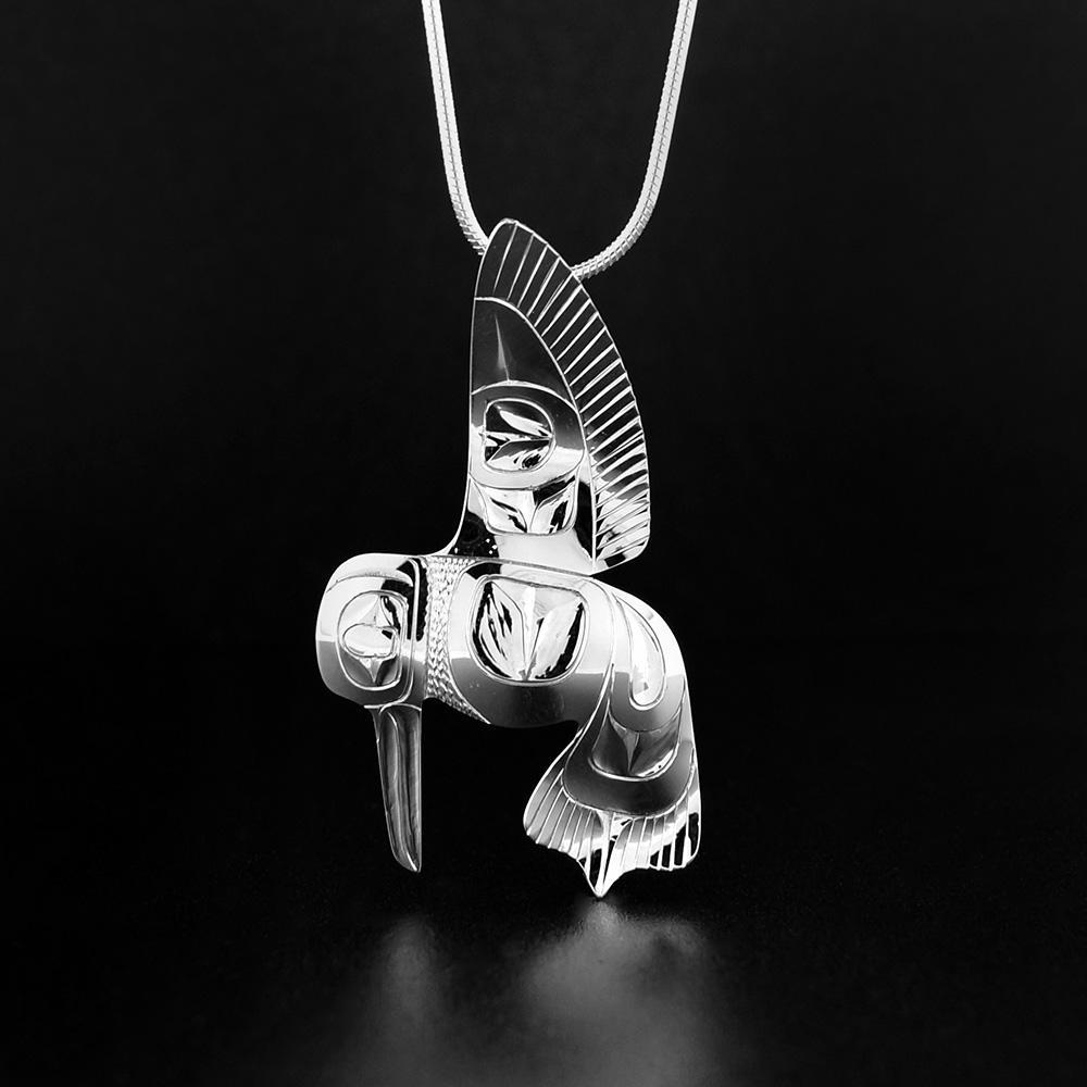 Silver Hummingbird in Flight Pendant