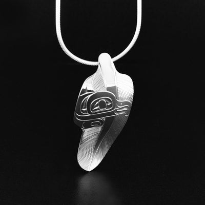 Sterling Silver Eagle Head Feather Pendant