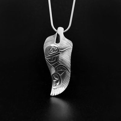 Silver Heron on Feather Pendant