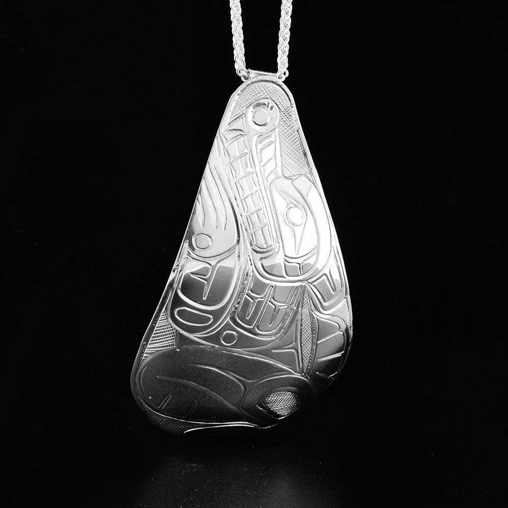 Large Sterling Silver Teardrop Wolf Pendant