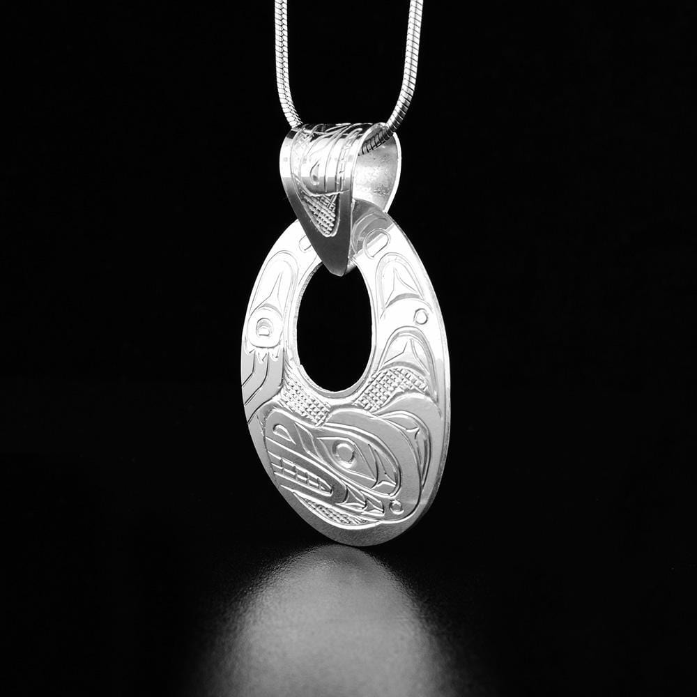 Sterling Silver Oval Bear Pendant with Carved Bail