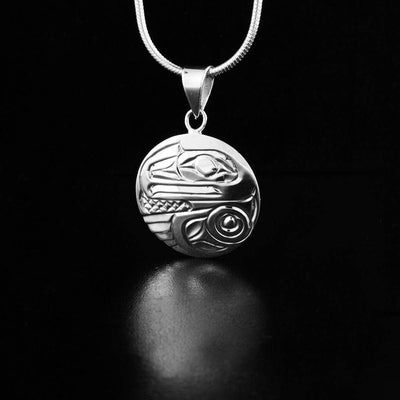 Sterling Silver Small Round Raven Pendant