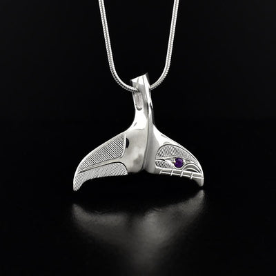 Silver Whale Tail with Amethyst