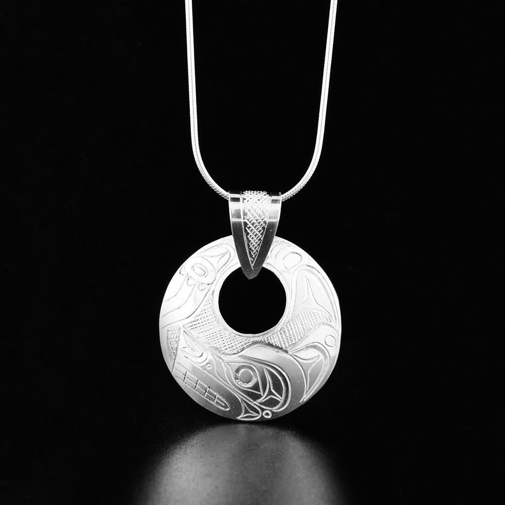 Round Cut Out Sterling Silver Mini Wolf Pendant with Carved Bail