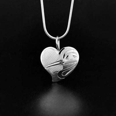 Silver Hummingbird Heart Pendant