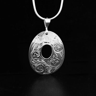 Large Sterling Silver Floral Oval Cut Out Pendant