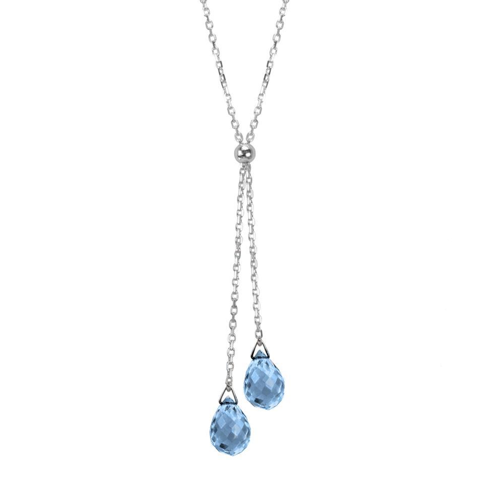 This silver gemstone necklace is made from sterling silver with two faceted, blue topaz hanging down together.  The necklace is approximately 18" long, and the lariat hangs down an additional 1.75" (4.7cm).