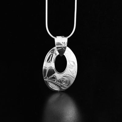 Sterling Silver Oval Hummingbird Pendant with Carved Bail