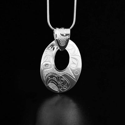 Sterling Silver Oval Eagle Pendant with Carved Bail