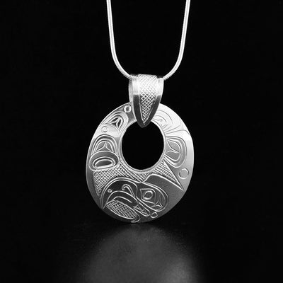 Oval Cut Out Sterling Silver Eagle Pendant with Carved Bail