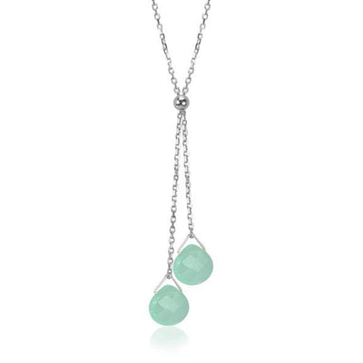 This Ocean Quartz Lantern Lariat Necklace is hand crafted by artist Pamela Lauz. The necklace is made using sterling silver and genuine ocean quartz.  The chain is 17" long and the lariat hangs down an additional 2.19".