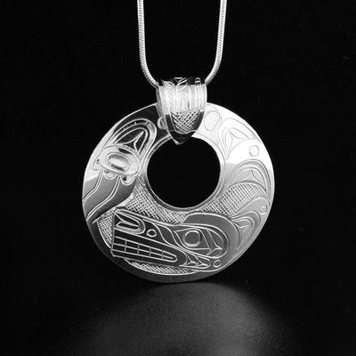 Sterling Silver Round Wolf Pendant with Carved Bail