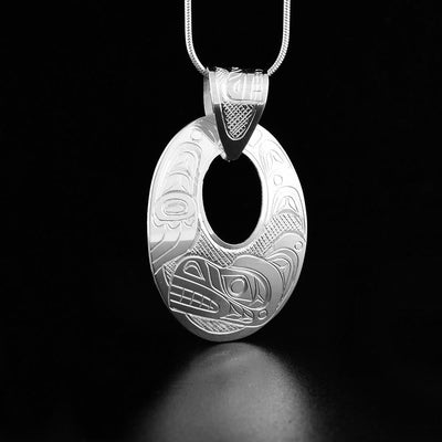 Sterling Silver Large Oval Bear Pendant with Carved Bail