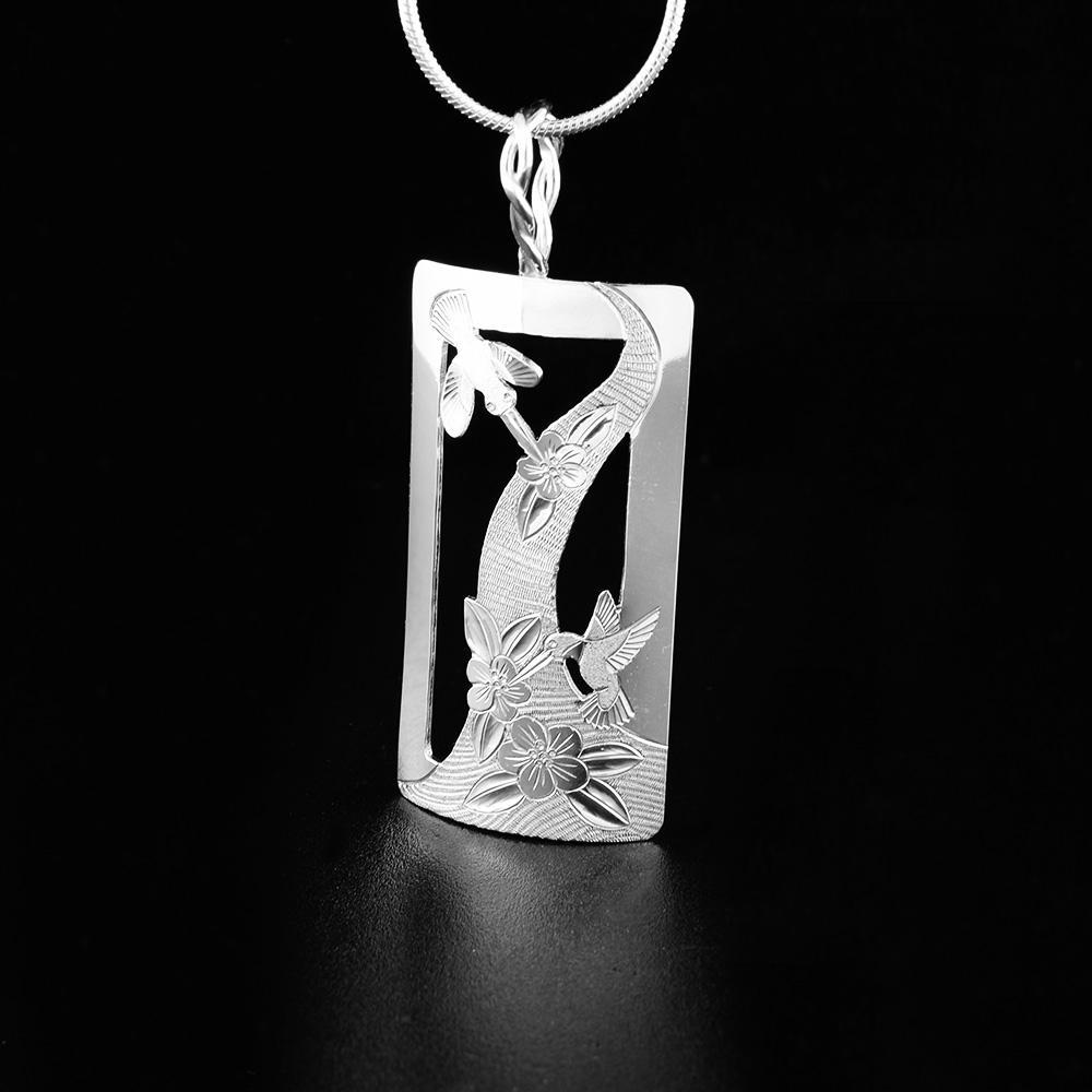 Sterling Silver Rectangular Hummingbird Pendant