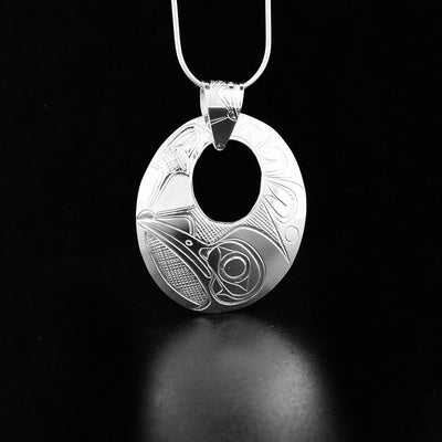 Oval Cut Out Sterling Silver Hummingbird Pendant with Carved Bail
