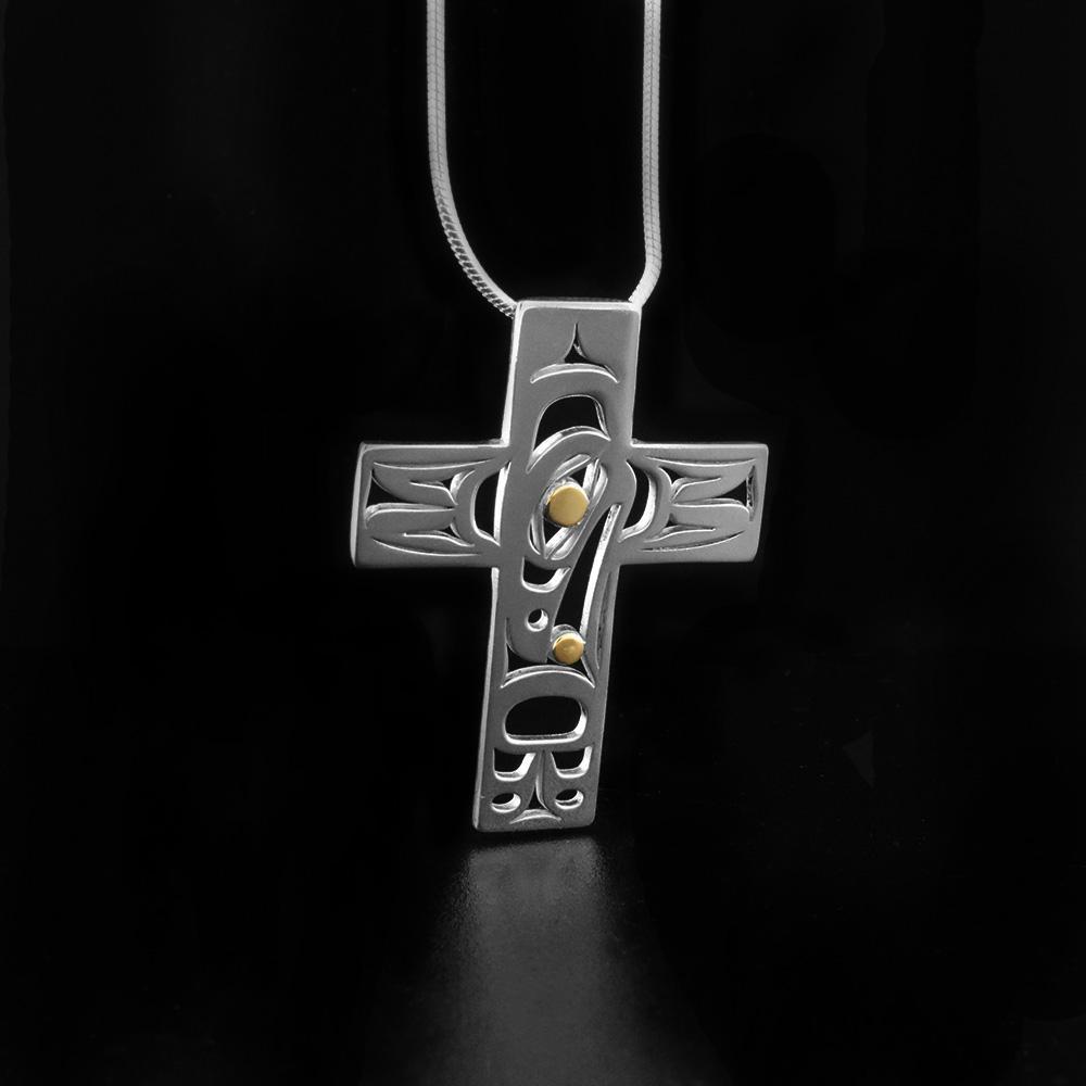 Gold & Silver Raven Cross Pendant
