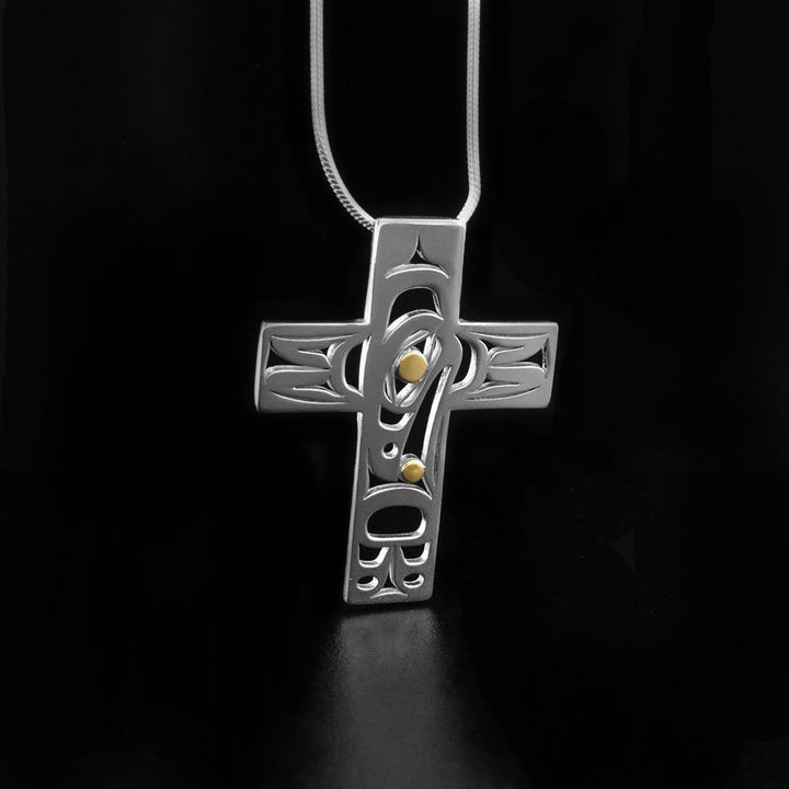 Gold & Silver Raven Cross Pendant