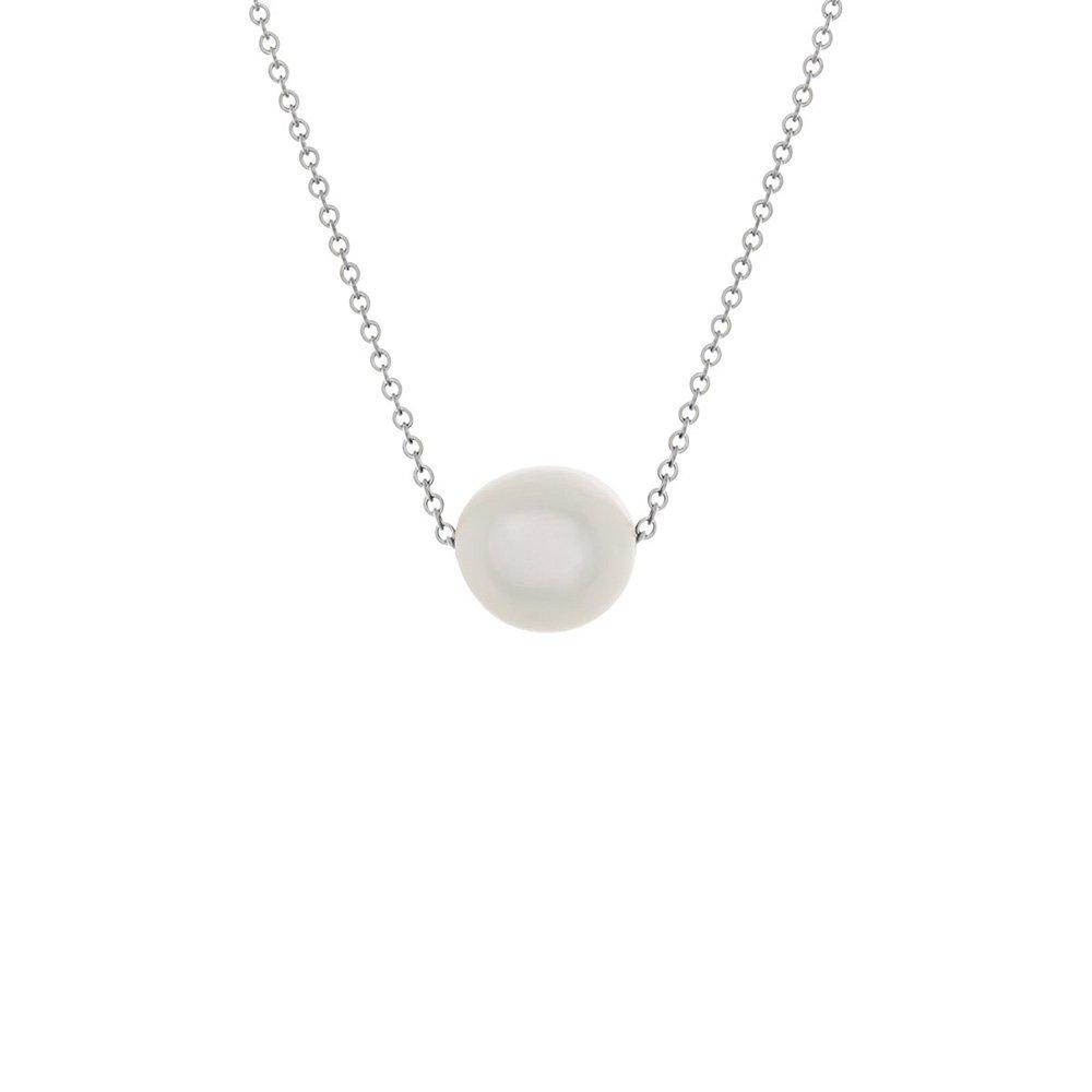 This dainty pearl necklace has a small sterling silver chain and a large, freshwater pearl bead.