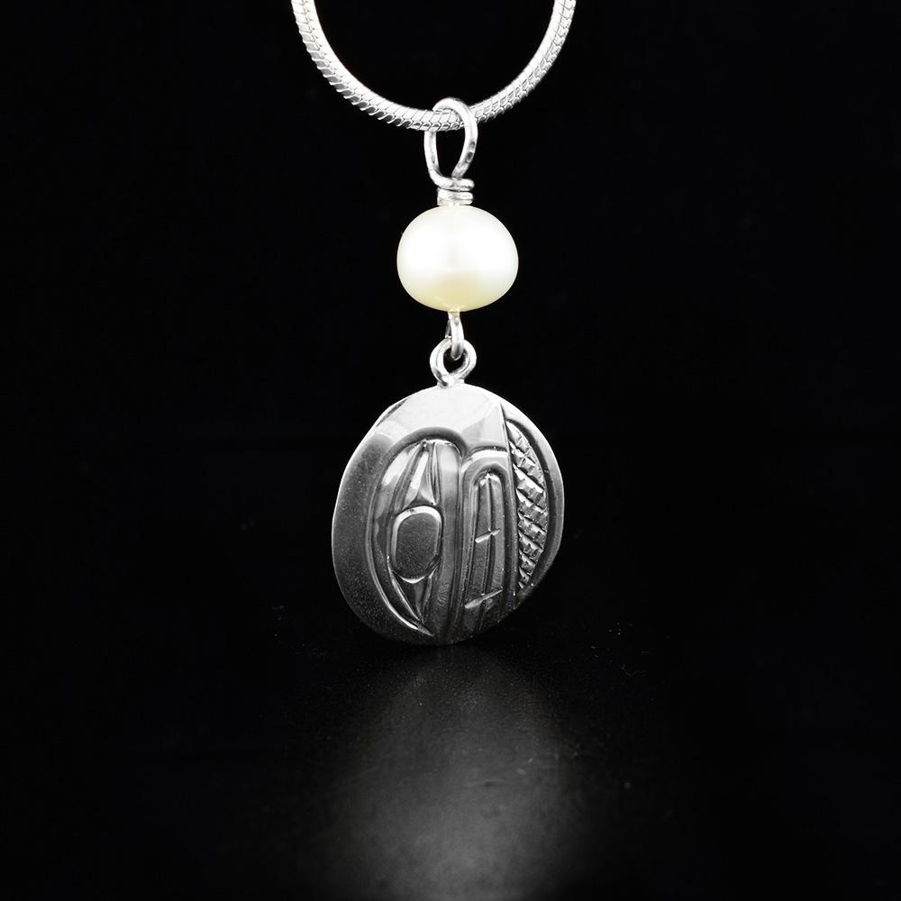 Sterling Silver Mini Oval Orca Pendant with Pearl