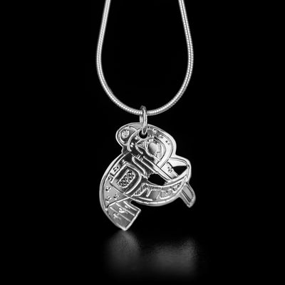 This hummingbird pendant is in the shape of a hummingbird midflight facing the left when worn.