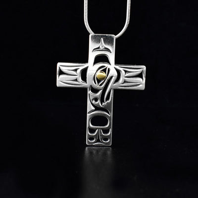 terling Silver and 18K Gold Eagle Cross Pendant