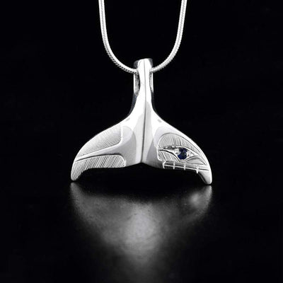 Sterling Silver Whale Tail with Sapphire