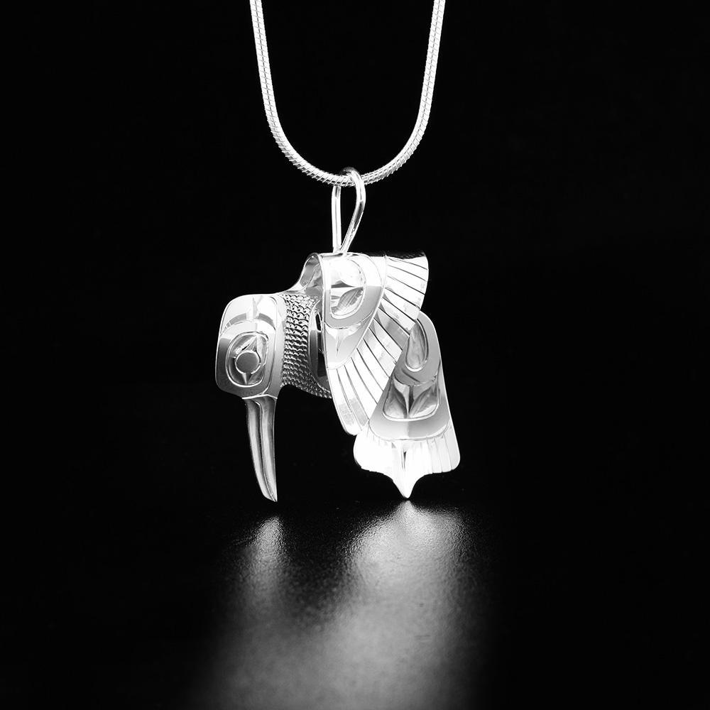 Sterling Silver Hummingbird with Wing Down Pendant