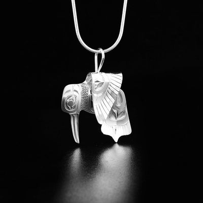 Sterling Silver Hummingbird with Wing Down Pendant
