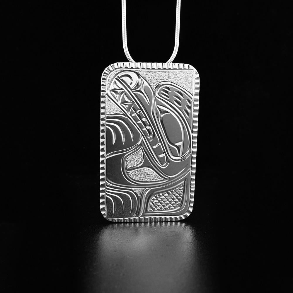 Sterling Silver Rectangular Bear Pendant