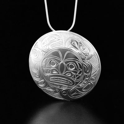 Sterling Silver Moon with Orca and Eagle Pendant