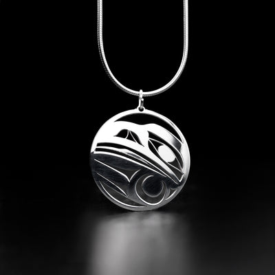 Mini Sterling Silver Round Raven Pendant - Artina's Jewellery