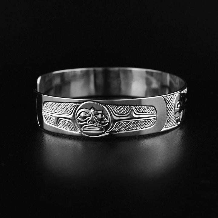 Sterling Silver 1/2" Wolf & Moon Bracelet