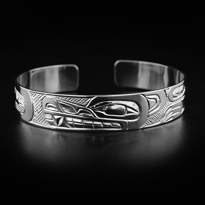 Sterling Silver 1/2" Wolf & Moon Bracelet