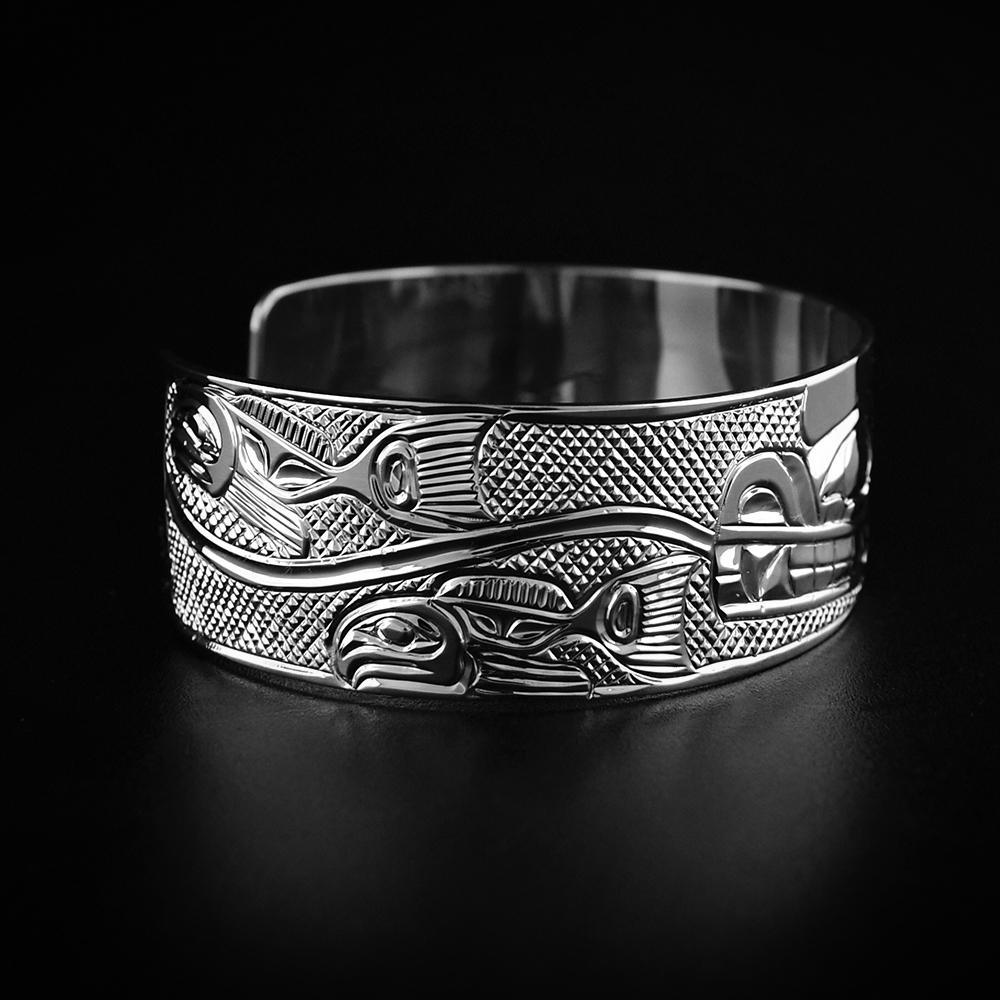 3/4” Silver Bear and Salmon Bracelet