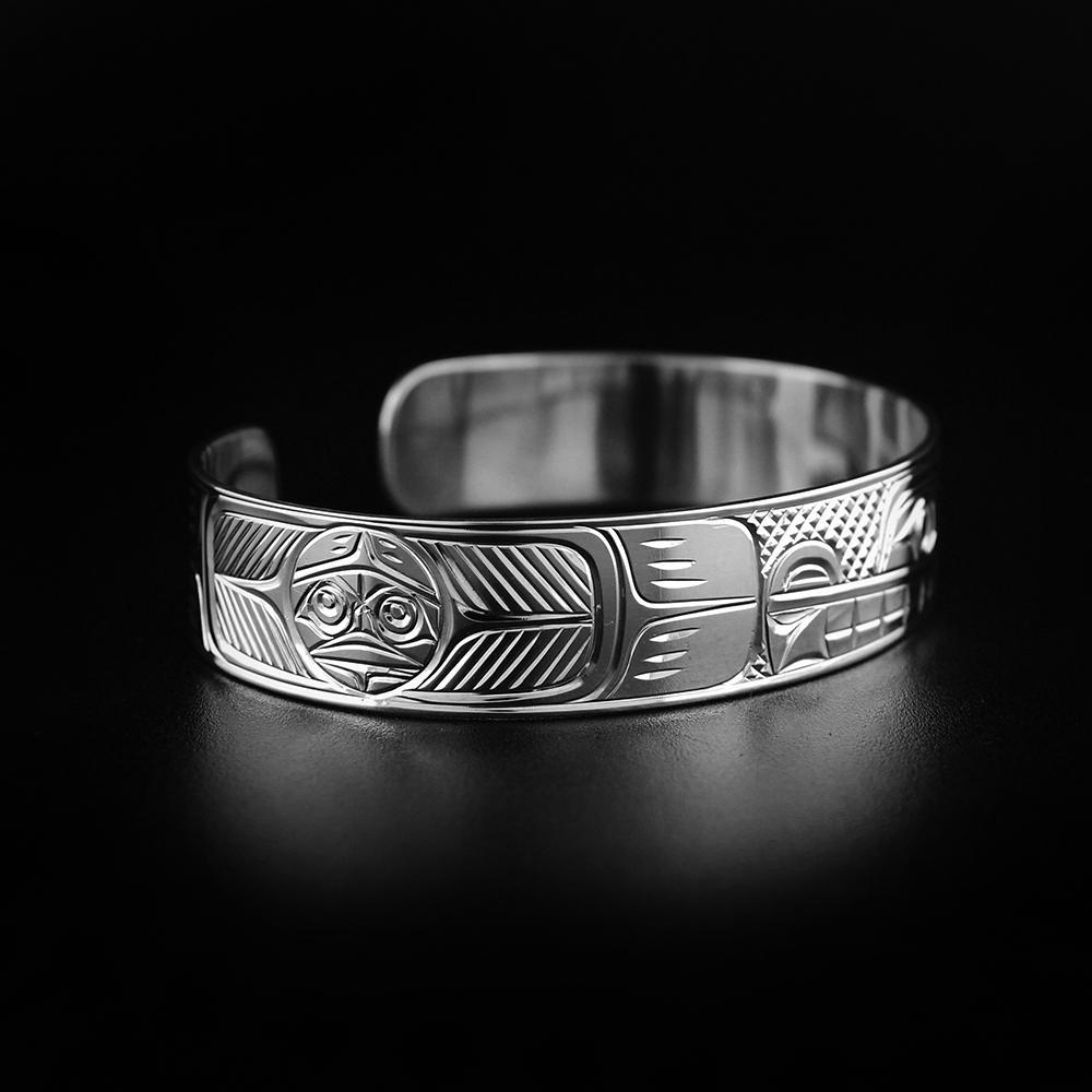 Wolf and a Moon Silver Bracelet