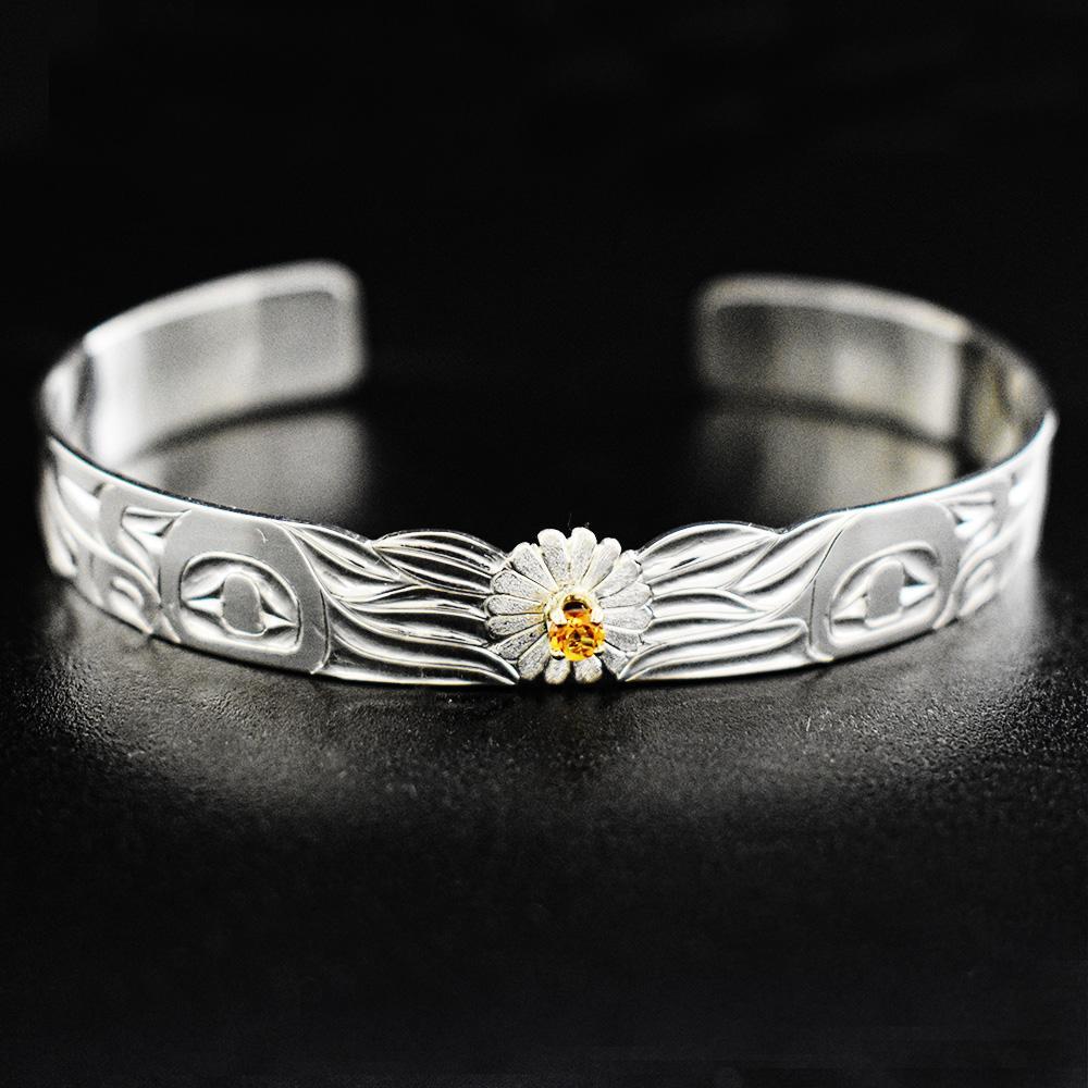 Hummingbird & Daisy Cuff Bracelet With Citrine