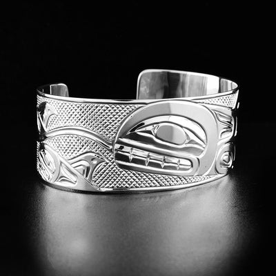 Sterling Silver 1" Orca Pod Cuff Bracelet