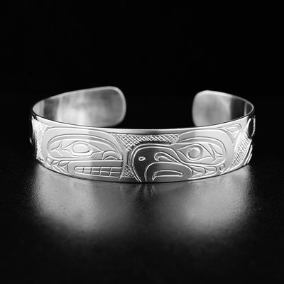 Sterling Silver 1/2" Eagle and Orca Cuff Bracelet