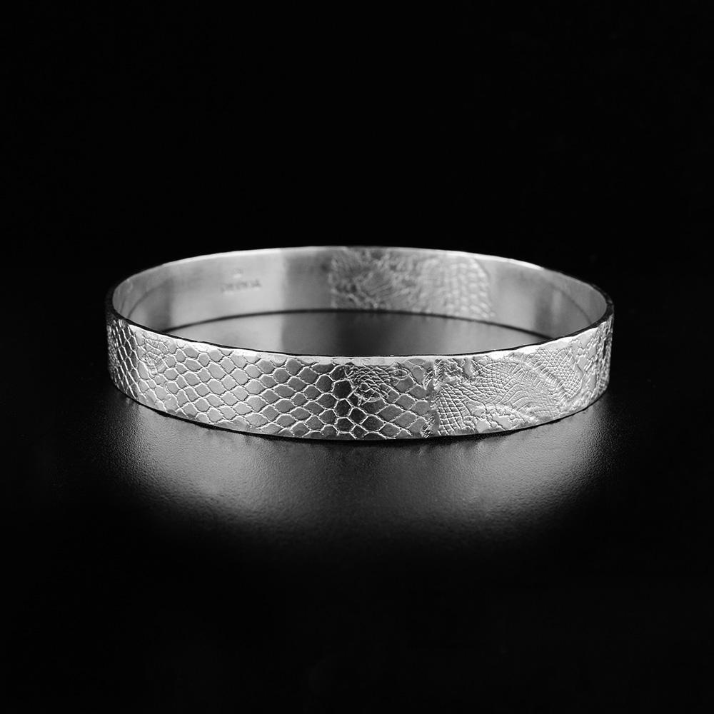 Sterling Silver Lace Embossed Chantilly Bangle