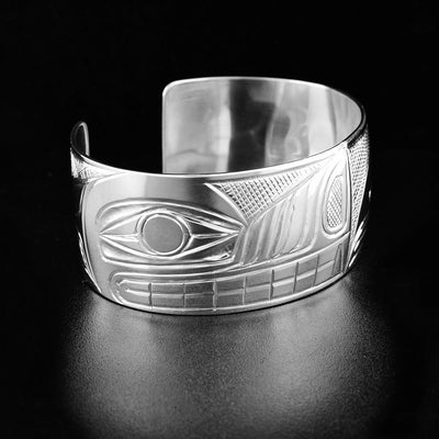 Sterling Silver 1" Wolf and Raven Cuff Bracelet